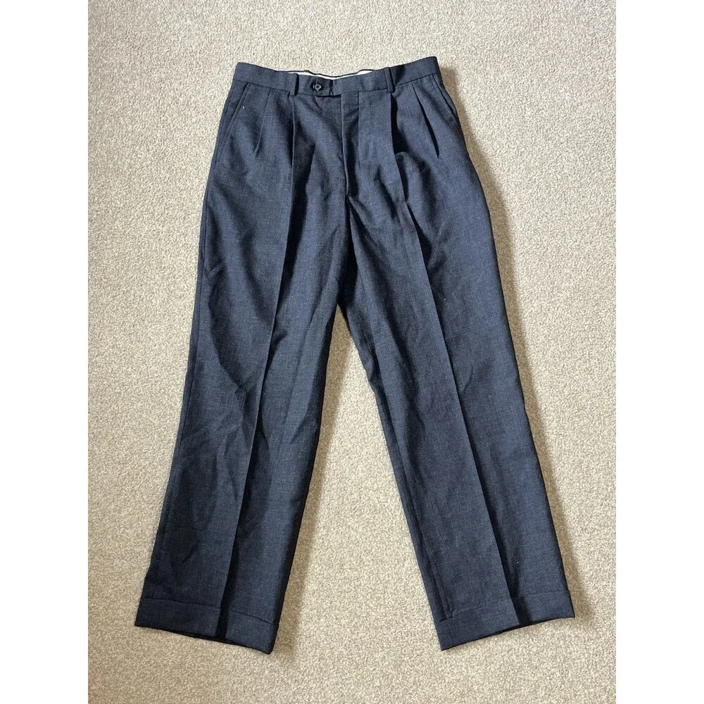 Vintage Hardy Amies 100% Pure Wool Gray Pleated Dress Pants Men's Trousers